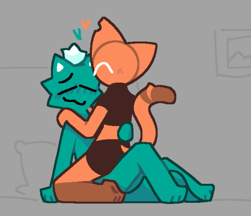 2024 blush blush_lines chipz_zzz domestic_cat felid feline felis fur green_body green_fur hi_res kissing_forehead kissing_partner mammal orange_body orange_fur slim_anthro slim_male