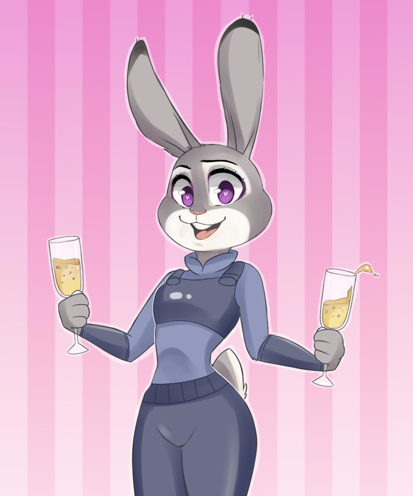 anthro beverage buckteeth clothed clothing container cup dipstick_ears disney drinking_glass ear_markings fully_clothed fur glass glass_container glass_cup gradient_background grey_body grey_fur happy heart_eyes heart_symbol hi_res holding_beverage holding_object judy_hopps lagomorph leporid looking_at_viewer mammal multicolored_body multicolored_ears multicolored_fur multicolored_tail open_mouth open_smile pattern_background pink_background pink_nose police police_uniform portrait pose purple_eyes rabbit rin_tyan scut_tail short_tail simple_background smile solo striped_background tail teeth three-quarter_portrait tongue uniform white_body white_fur wine_glass zootopia