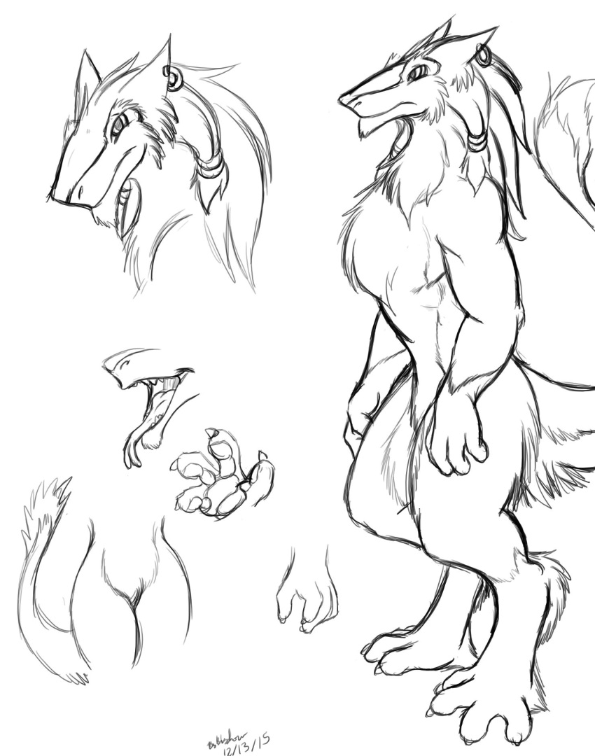 andromorph_(lore) bigshow hi_res male model_sheet monochrome sergal solo sorren_(bigshow) tagme tail