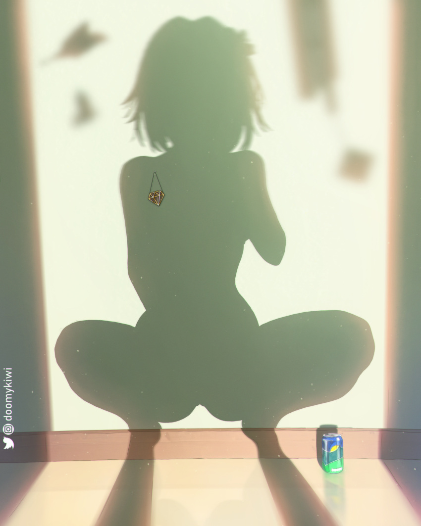 absurdres artist_name can doomykiwi dressed_shadow_(meme) female highres honkai:_star_rail honkai_(series) instagram_logo meme shadow short_hair silhouette solo squatting topaz_(honkai:_star_rail) twitter_logo