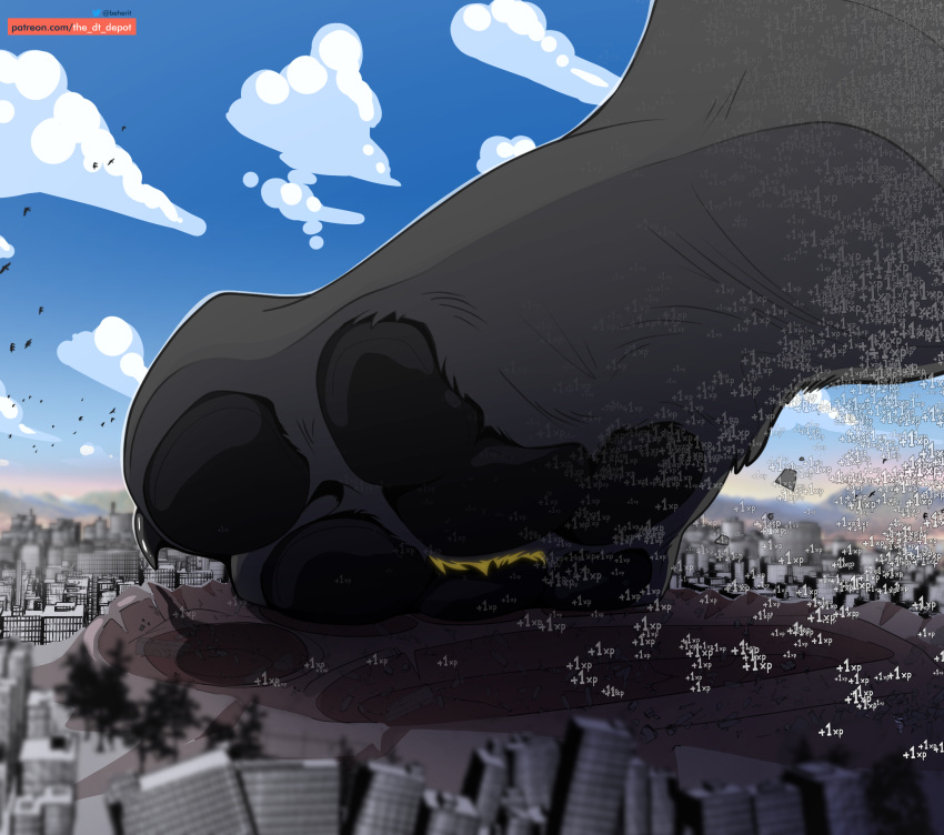 beherit city city_destruction crush destruction eeveelution generation_2_pokemon hi_res light macro moonlight nintendo paws pokemon pokemon_(species) stomping umbreon