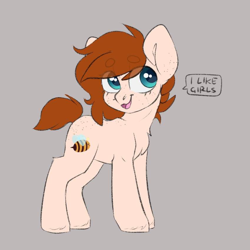 1:1 2020 cutie_mark dialogue english_text equid equine female feral freckles green_eyes grey_background hasbro hi_res honey_comb_(oc) horse itsspoopsb looking_up mammal my_little_pony pony simple_background smile solo text