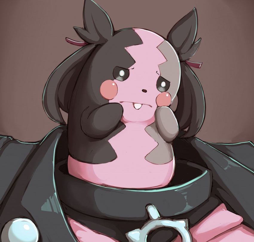 after_transformation alternate_species ambiguous_gender black_hair buckteeth collar female_(lore) feral generation_8_pokemon hair hi_res kittenboogers marnie_(pokemon) morpeko nintendo pokemon pokemon_(species) simple_background solo standing teeth transformation