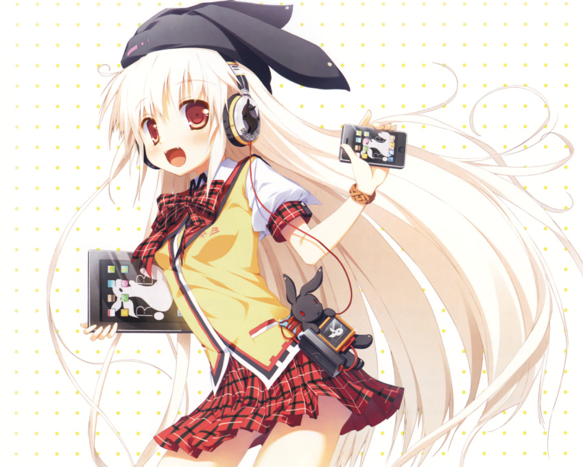 blonde_hair hat headphones long_hair nimura_yuushi original seifuku skirt