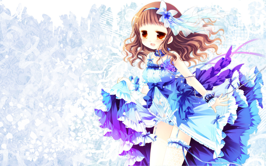 brown_eyes brown_hair collar commentary_request dress female garter_straps higanbana_no_saku_yoru_ni highres kusunoki_midori md5_mismatch panties sakurazawa_izumi thighhighs underwear