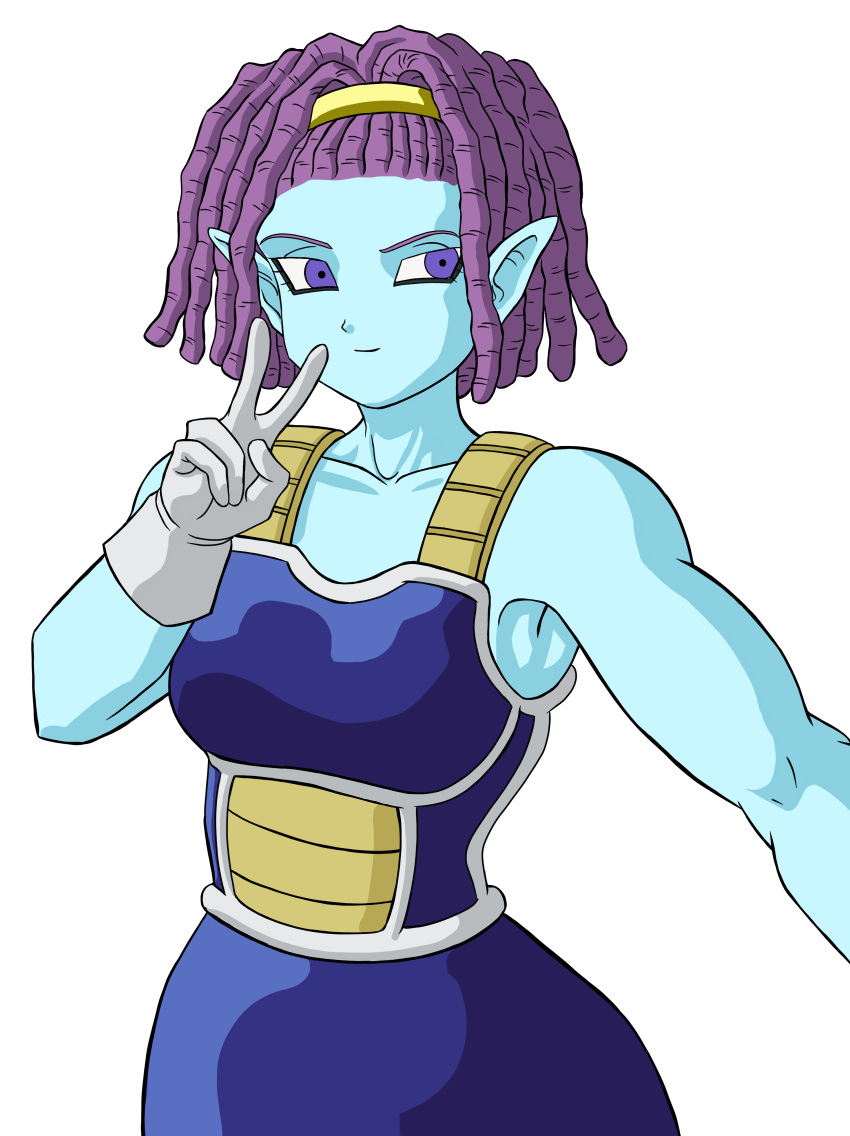 alien_girl alien_humanoid blue_eyes blue_skin dragon_ball_super macki purple_hair saiyan_armor yamidanight