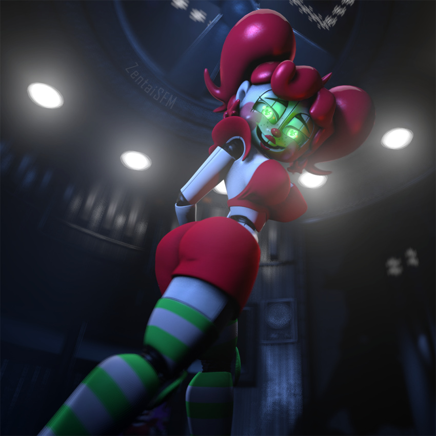 3d animatronic ass ass_focus baby_(fnafsl) big_ass big_breasts big_butt breast_focus breasts circus_baby circus_baby_(fnaf) cleavage clothing clown clown_nose curly_hair elevator fan female female_only five_nights_at_freddy's five_nights_at_freddy's:_sister_location glowing glowing_eyes green_eyes hand_behind_back hourglass_figure kneesocks large_ass large_breasts large_hair lips looking_at_viewer ponytail puffy_hair red_clothing red_hair red_lips red_lipstick red_nose robot shirt shorts sideboob smile smiling so87baby socks source_filmmaker stockings summer_of_87_baby voluptuous white_body white_skin zentaisfm