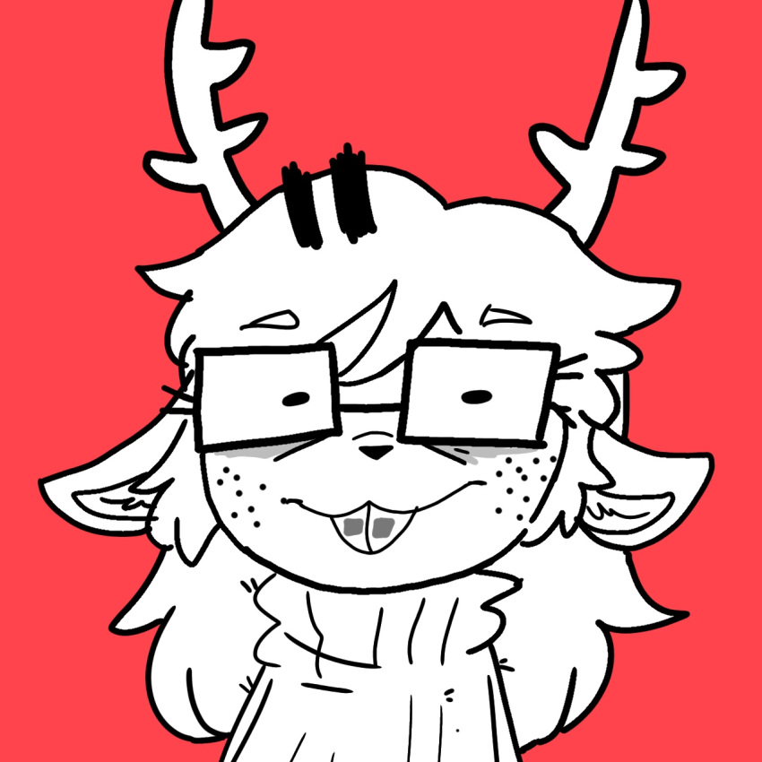 1:1 animal_humanoid clothing coat deer deer_humanoid eyewear female glasses hi_res horn horned_humanoid humanoid icon mammal mammal_humanoid red_background renita_reed renita_reed_(character) simple_background solo topwear wearing_glasses