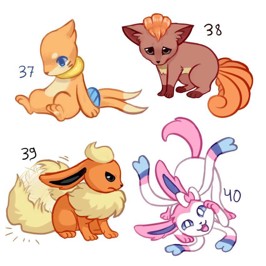 2016 2_tails absurd_res ambiguous_gender angry black_nose blue_eyes bow_ribbon buizel digital_media_(artwork) eeveelution empty_eyes feral flareon flavia-elric fur generation_1_pokemon generation_4_pokemon generation_6_pokemon group hi_res inner_ear_fluff looking_at_viewer motion_lines multi_tail nintendo number oaws open_mouth open_smile orange_body pink_body playful pokemon pokemon_(species) pupils quadruped sad simple_background sitting smile sylveon tail tongue tuft vulpix white_background white_body white_pupils white_sclera