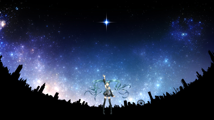 hatsune_miku kururi_(oekaki_nikki) night sky stars vocaloid