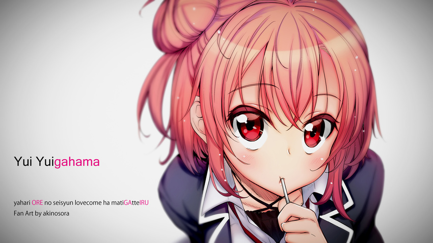 akino_sora pink_hair popsicle red_eyes short_hair yahari_ore_no_seishun_love_come_wa_machigatteiru. yuigahama_yui