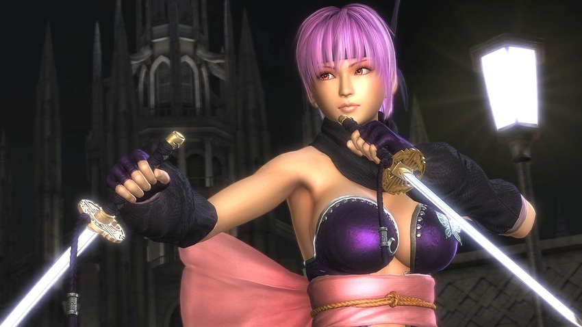 3d ayane ayane_(doa) big_breasts breasts dead_or_alive female large_breasts ninja ninja_gaiden ninja_gaiden_sigma_2 purple_hair solo tecmo wallpaper