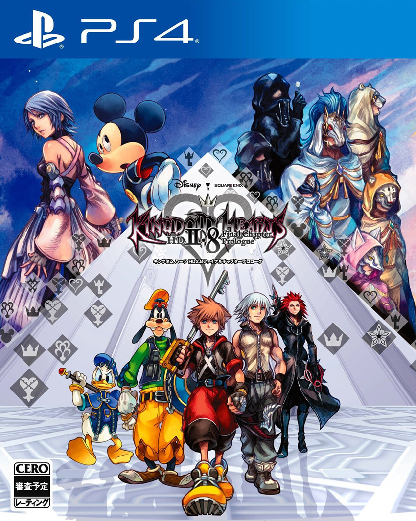 3girls aced_(kingdom_hearts) aqua_(kingdom_hearts) ava_(kingdom_hearts) axel_(kingdom_hearts) bad_id bad_link bad_twitter_id black_coat_(kingdom_hearts) box_art cloak cover disney donald_duck furry game_console goofy gula_(kingdom_hearts) highres hood invi_(kingdom_hearts) ira_(kingdom_hearts) keyblade kingdom_hearts kingdom_hearts_0.2_birth_by_sleep_-a_fragmentary_passage- kingdom_hearts_3d_dream_drop_distance kingdom_hearts_x kingdom_hearts_x_back_cover kingdom_key lea_(kingdom_hearts) logo looking_at_viewer luxu_(kingdom_hearts) mask master_of_masters mickey_mouse multiple_boys multiple_girls nomura_tetsuya official_art playstation_4 playstation_logo riku_(kingdom_hearts) sora_(kingdom_hearts) square_enix video_game_cover walking