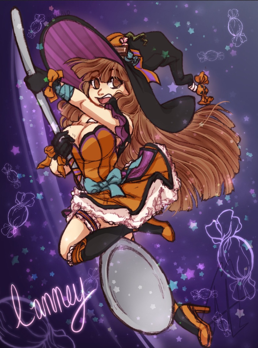 aliceland brown_hair cleavage gwain_saga halloween lanney spoon witch witch_hat