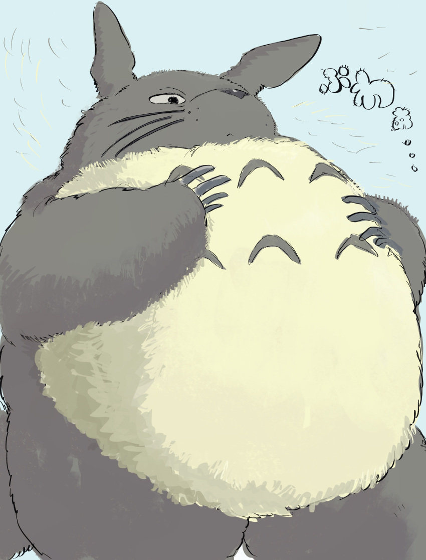 2020 absurd_res anthro belly biped buta5kawa fur ghibli grey_body grey_fur hi_res japanese_text kemono my_neighbor_totoro overweight simple_background solo text totoro