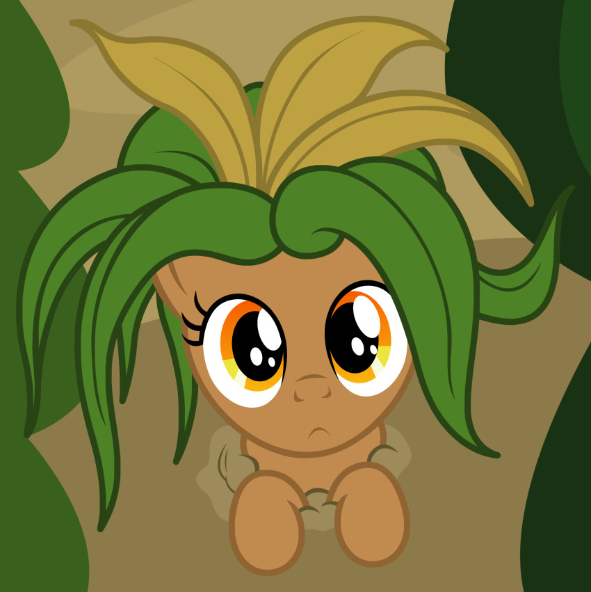 amber_eyes badumsquish dirt earth elemental_creature european_mythology fan_character female flora_fauna hasbro hi_res high-angle_view in_ground looking_at_viewer looking_up mandragora_(plant) monster my_little_pony mythological_creature mythological_mandrake mythology planet plant solo