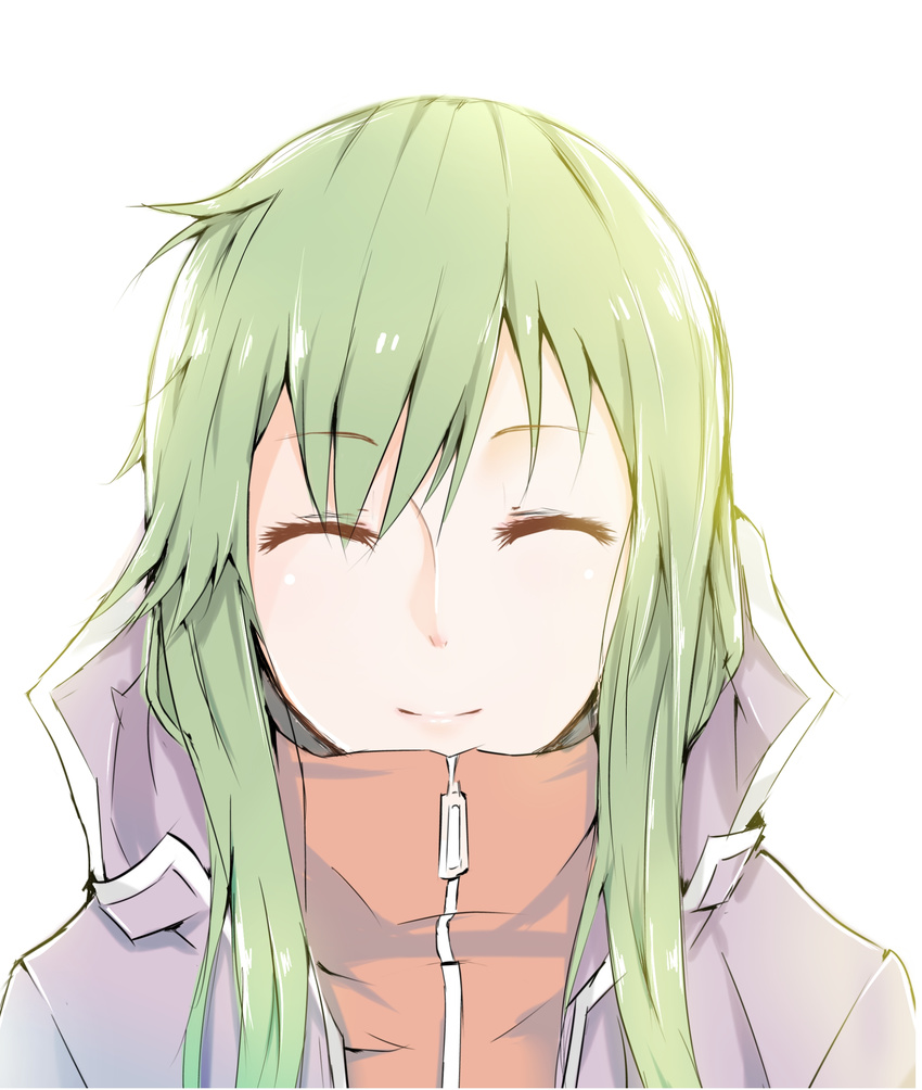 absurdres bad_id bad_pixiv_id closed_eyes exwheel female green_hair highres hood hoodie kagerou_project kido_tsubomi long_hair solo