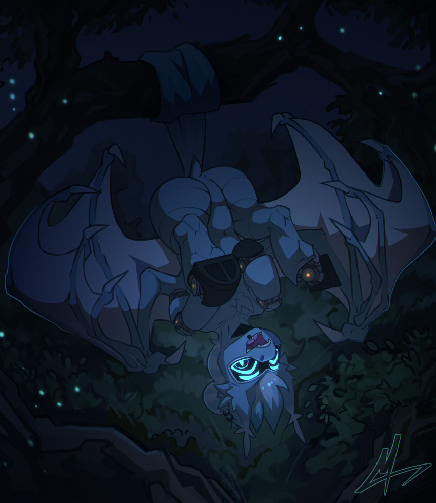 absurd_res bat_pony detailed_background equid feral glowing glowing_eyes hasbro hi_res machine male mammal midnightflight my_little_pony night outside plant robot robot_pony solo tagme tree