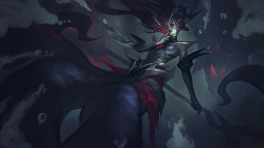 animated animated armor asymmetrical_gloves black_sclera breasts colored_sclera coven_nami fate-fiction female gloves glowing_mouth holding holding_staff joshua_raphael league_of_legends leviathan_(league_of_legends) long_hair making-of medium_breasts mismatched_gloves monster monster_girl nami_(league_of_legends) official_art pink_hair purple_gloves red_eyes scylla solo_focus staff tentacle underwater white_gloves