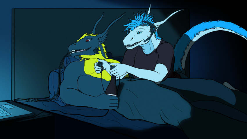 16:9 anthro bedroom belly carnivore christa_(rebeldragon101) dragon duo endoscope endosoma ernesto_(rebeldragon101) female gaming hi_res male male_pred mythological_creature mythological_scalie mythology object_vore rebeldragon101 safe_vore scalie snapchat tail vore widescreen