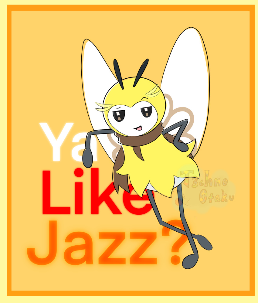 absurd_res ambiguous_gender antennae_(anatomy) arthropod bee bee_movie black_eyes border compound_eyes generation_7_pokemon gesture gesturing_at_viewer hi_res hymenopteran insects meme multicolored_body narrow_hips nintendo open_mouth pokemon pokemon_(species) ribombee simple_background smug_expression smug_face solo stick_arms stick_calves stick_legs stick_limbs stick_thighs text thin_calves thin_legs thin_thighs two_tone_body wings yellow_body yellow_border