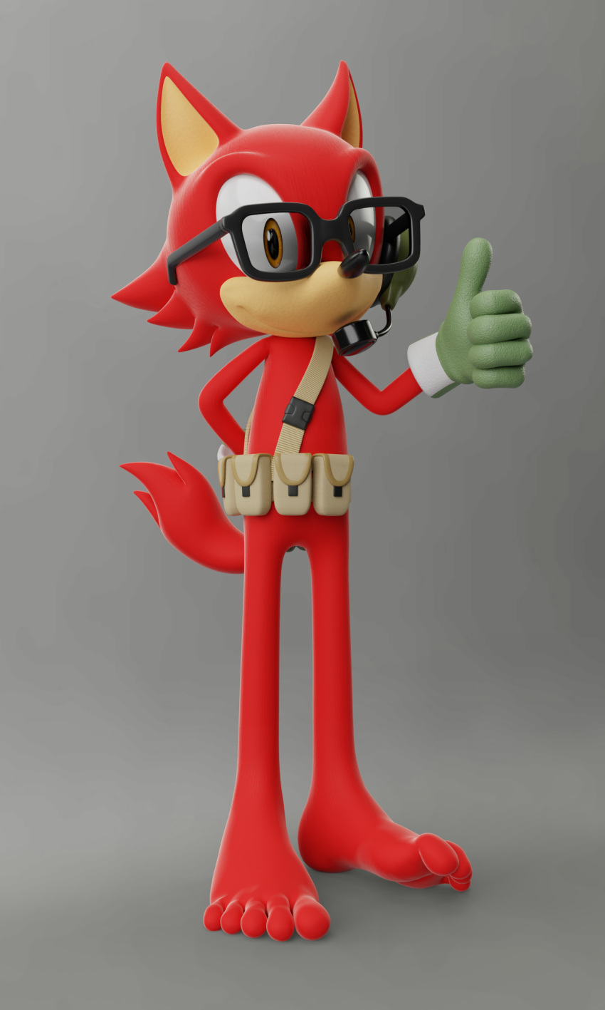 3:5 3d_(artwork) 5_fingers 5_toes absurd_res anthro barefoot brown_eyes canid canine canis clothing custom_character_(sonic_forces) digital_media_(artwork) eyewear feet feetymcfoot fingers gadget_the_wolf glasses gloves grey_background handwear hi_res humanoid_feet looking_at_viewer male male_feet mammal plantigrade red_body sega simple_background solo sonic_forces sonic_the_hedgehog_(series) toes wolf