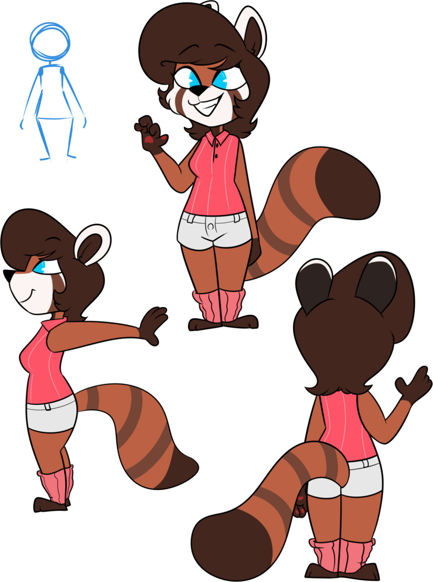 2016 4_fingers ailurid anthro barefoot biped black_eyebrows black_eyelashes black_nose blue_eyes bottomwear breasts brown_body brown_countershading brown_fur brown_hair brown_inner_ear brown_markings brown_stripes brown_tail chokovit_(artist) closed_smile clothed clothed_anthro clothed_female clothing colored countershading digital_drawing_(artwork) digital_media_(artwork) eyebrow_through_hair eyebrows facial_markings feet female female_anthro fingers fluffy fluffy_tail front_view full-length_portrait fur furgonomic_bottomwear gesture gloves_(marking) hair head_markings hi_res janette_cho leg_markings leg_warmers legwear looking_at_viewer mammal markings model_sheet mouth_closed no_pupils open_mouth open_smile pattern_clothing pattern_leg_warmers pattern_legwear pattern_shirt pattern_topwear pawpads pink_clothing pink_leg_warmers pink_shirt pink_topwear portrait rear_view red_panda red_pawpads ring_(marking) ringtail shirt shorts side_view simple_background sleeveless_shirt smile socks_(marking) solo standing striped_clothing striped_leg_warmers striped_legwear striped_shirt striped_topwear stripes tail tail_markings tear_(marking) teeth topwear translucent translucent_hair waving waving_at_viewer white_background white_body white_bottomwear white_clothing white_countershading white_ears white_shorts white_tuft