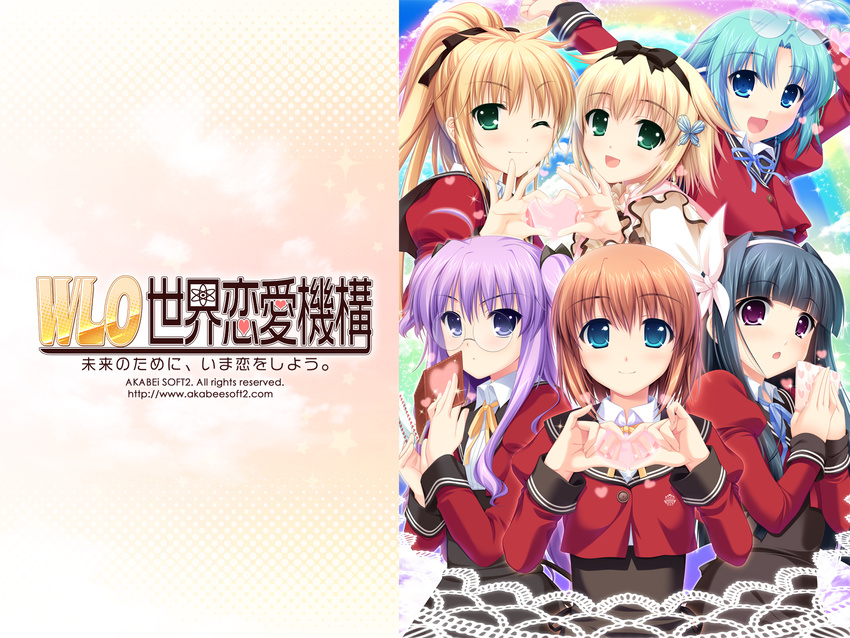 alpha arisa_crain_femiluna hayakawa_yuriko ina ioroi_hotaru kusaka_aina sarasa_crain_femiluna seifuku w.l.o._sekai_renai_kikou wallpaper