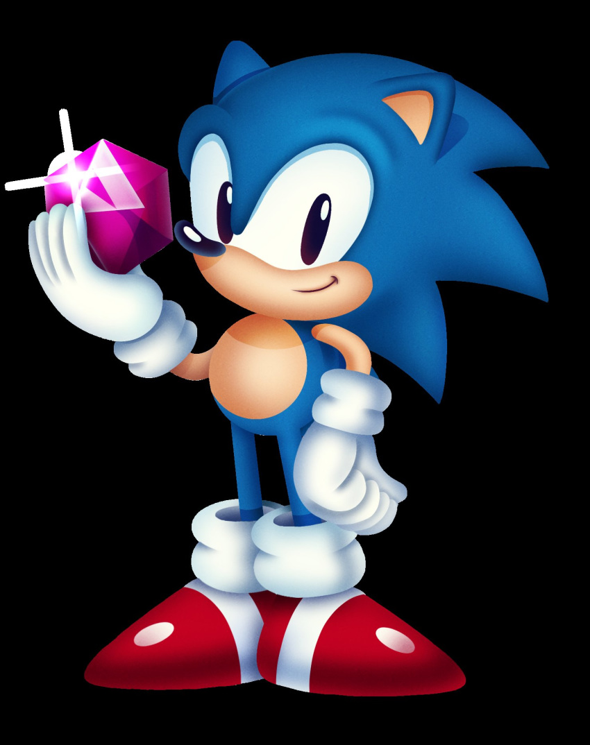 2019 anthro biped black_background black_eyes blue_body blue_fur clarissa_arts classic_sonic classic_sonic_(universe) clothing digital_media_(artwork) eulipotyphlan footwear full-length_portrait fur gem gloves hand_on_hip handwear hedgehog hi_res holding_gem holding_object male mammal on_model phantom_ruby portrait red_clothing red_footwear red_shoes sega shoes simple_background smile solo sonic_the_hedgehog sonic_the_hedgehog_(series) standing thigh_gap thin_calves thin_legs thin_thighs toony white_clothing white_gloves white_handwear