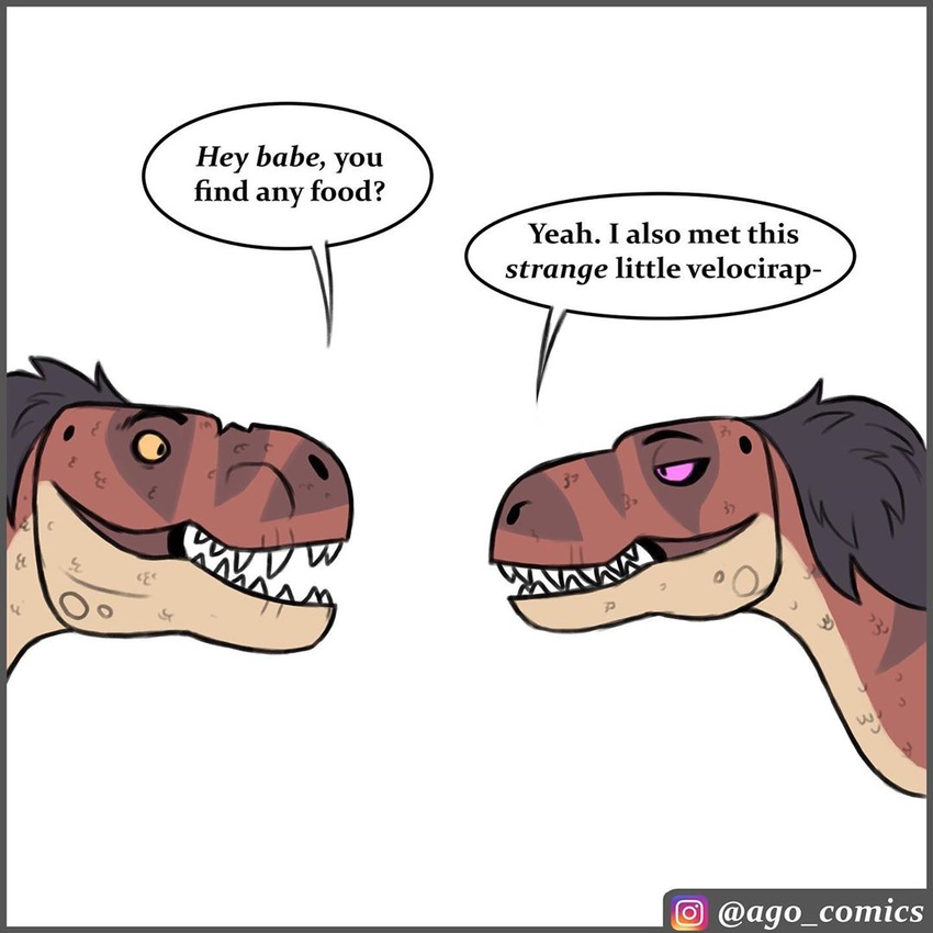 1:1 ambiguous_gender dialogue dinosaur duo english_text extinct feral open_mouth pet_foolery prehistoric_species reptile roxy_the_t-rex scalie sharp_teeth speech_bubble teeth text theropod tyrannosaurid tyrannosauroid tyrannosaurus tyrannosaurus_rex