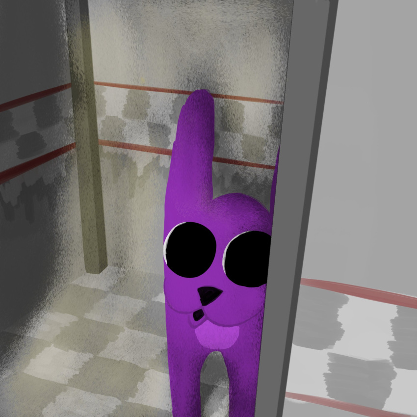 1:1 2020 ambiguous_gender anthro bonnie_(fnaf) checkered checkered_background checkered_floor digital_media_(artwork) five_nights_at_freddy's gglloooopp hi_res lagomorph leporid looking_at_viewer machine mammal open_mouth pattern_background purple_body rabbit reaction_image robot scottgames simple_background solo toony wide_eyed