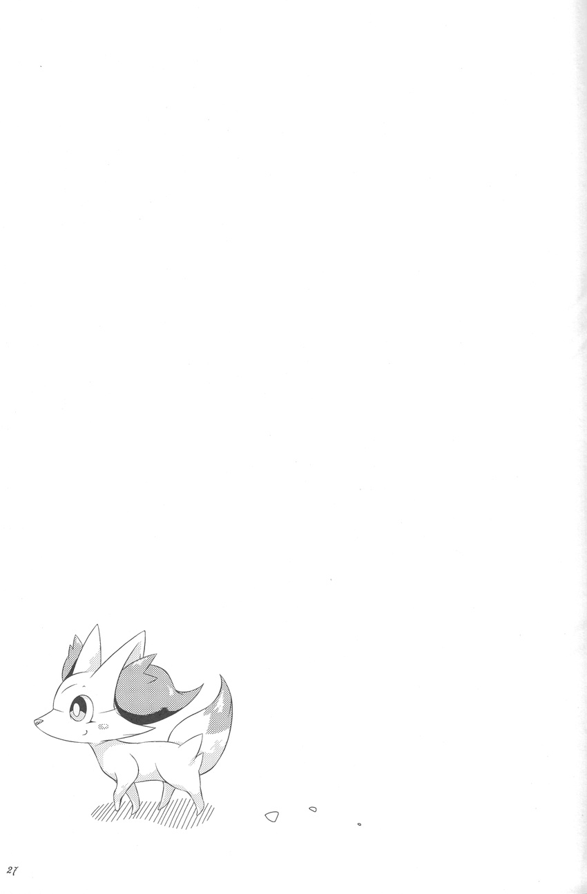 2014 absurd_res ambiguous_gender biidama black_and_white canid canine fennekin generation_6_pokemon hi_res mammal monochrome nintendo pokemon pokemon_(species) simple_background solo white_background