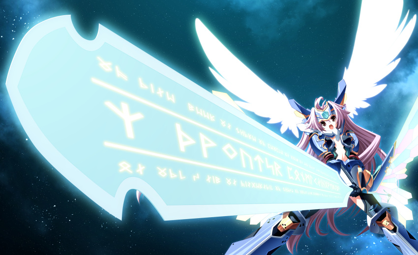 game_cg hagall_valkyr mecha_musume shirogane_no_soleil skyfish sword tsurugi_hagane wings