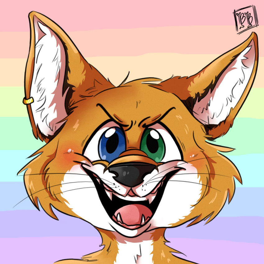 1:1 alexander_the_fox anthro black_nose blue_eyes blush bonybones canid canine digital_media_(artwork) ear_piercing ear_ring eyebrows fox fur green_eyes headshot_portrait hi_res icon inner_ear_fluff lgbt_pride looking_at_viewer male mammal orange_body orange_fur piercing portrait pride_colors rainbow rainbow_background rainbow_pride_colors ring_piercing shading_eyes signature simple_background smile solo teeth teeth_showing tuft whiskers white_body white_fur