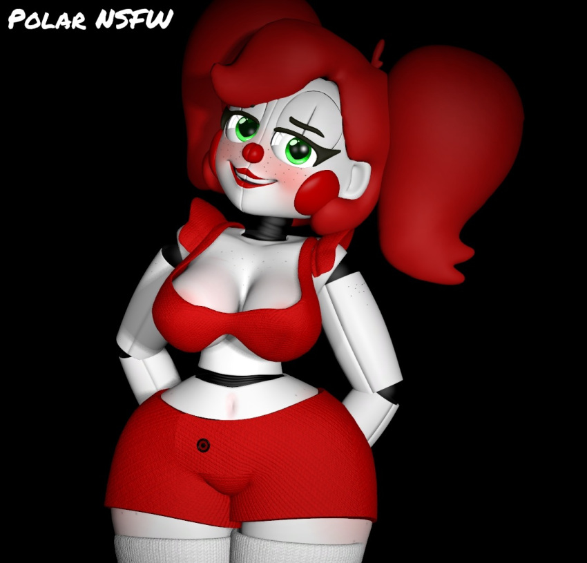 3d animatronic baby_(fnafsl) bra circus_baby circus_baby_(fnaf) clothed clothing female female_only five_nights_at_freddy's five_nights_at_freddy's:_sister_location green_eyes heart-shaped_pupils looking_at_viewer pants polar_nsfw robot scottgames sister_location so87baby solo solo_female summer_of_87_baby