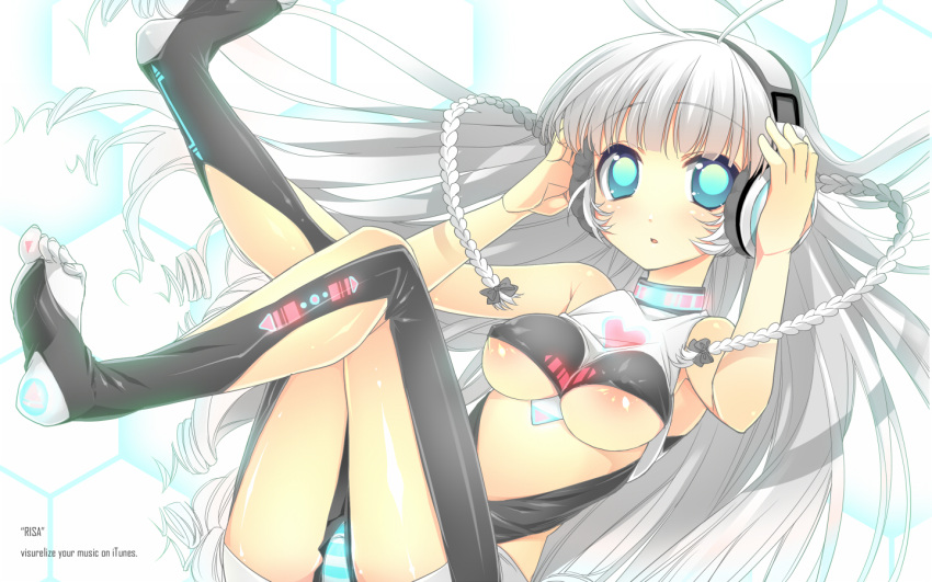 aqua_eyes braids headphones long_hair panties peach-tea tagme underboob underwear