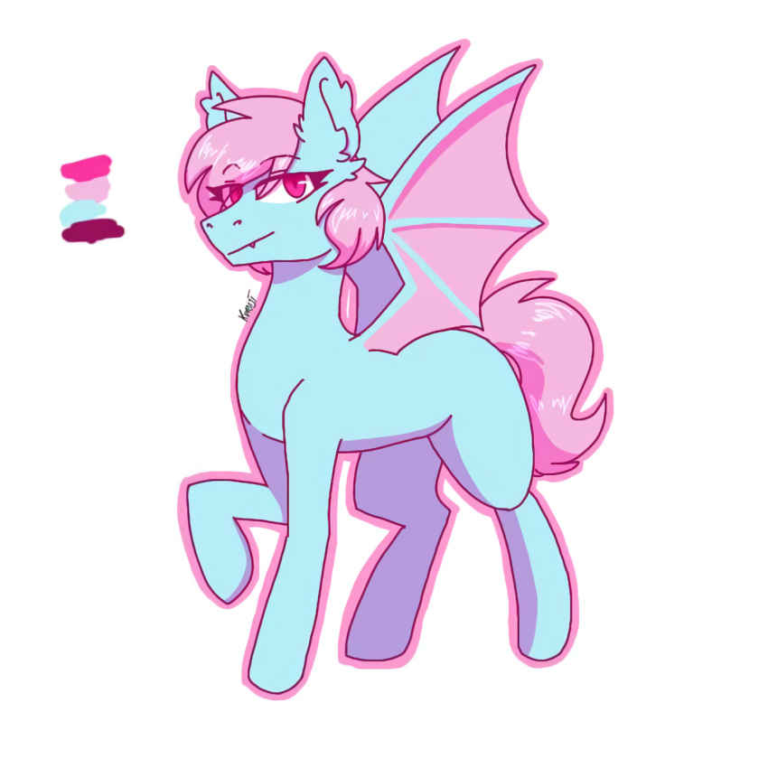 1:1 bat_pony bat_wings blue_body crazy_guy_(artist) equid femboy feral hair hasbro hi_res male mammal membrane_(anatomy) membranous_wings my_little_pony pink_eyes pink_hair solo terry_bat wings