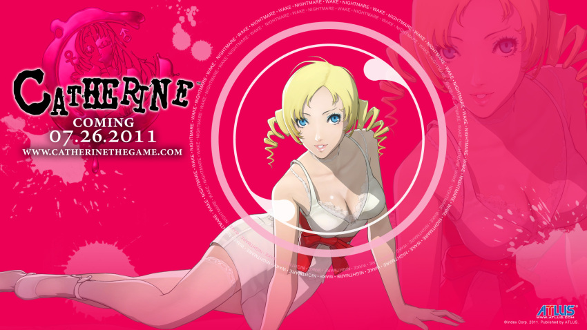 blonde_hair blue_eyes catherine catherine_(character) dress long_hair pink tagme twintails watermark