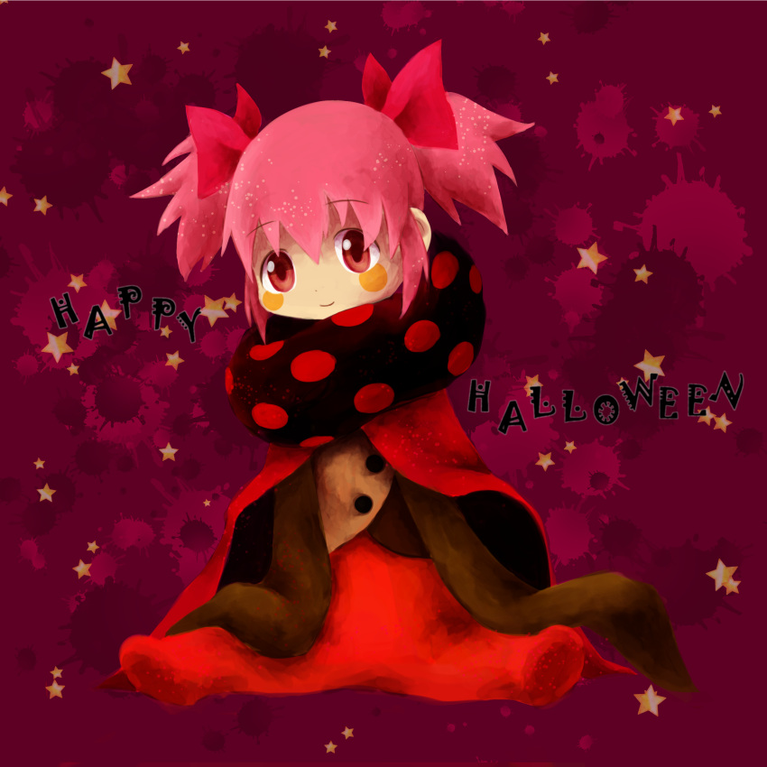 bad_id bad_pixiv_id bow charlotte_(madoka_magica) charlotte_(madoka_magica)_(cosplay) cosplay female hairbow highres kaname_madoka mahou_shoujo_madoka_magica mahou_shoujo_madoka_magica_(anime) pink_eyes pink_hair scarf short_twintails sleeves_past_wrists solo twintails zawa-yoshi-yun