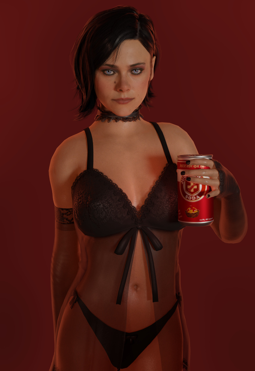 1girls 3d activision black_hair blue_eyes british call_of_duty call_of_duty_black_ops_cold_war elbow_gloves emberstock european female female_only helen_park_(cod) lingerie looking_at_viewer raven_software short_hair smile solo treyarch