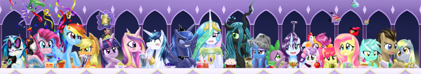 alicorn angry_birds apple_bloom_(mlp) applejack_(mlp) avian bird cake crown derpy_hooves dessert doctor_whooves_(mlp) equid equine female fluttershy_(mlp) food friendship_is_magic hasbro headgear horn horse jewelry long_image lyra_heartstrings_(mlp) male mammal muffin my_little_pony mythological_creature mythological_equine mythology pegasus pinkie_pie_(mlp) pony portal_(series) portal_gun princess princess_cadance_(mlp) princess_celestia_(mlp) princess_luna_(mlp) queen_chrysalis_(mlp) rainbow_dash_(mlp) rarity_(mlp) rovio_entertainment royalty saturnspace scootaloo_(mlp) sega shining_armor_(mlp) spike_(mlp) sweetie_belle_(mlp) tiara trixie_(mlp) twilight_sparkle_(mlp) unicorn valve vinyl_scratch_(mlp) wide_image wings