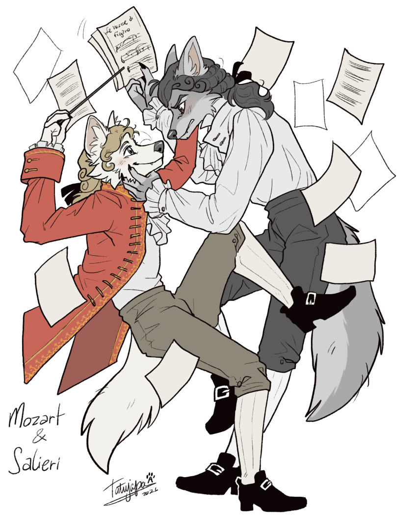 anthro antonio_salieri canid canine canis composer countershading group hi_res history male mammal musician tatujapa wolf wolfgang_amadeus_mozart