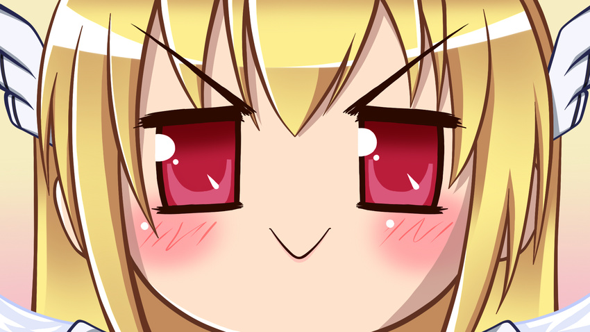 :> astraea blonde_hair blush highres red_eyes sora_no_otoshimono