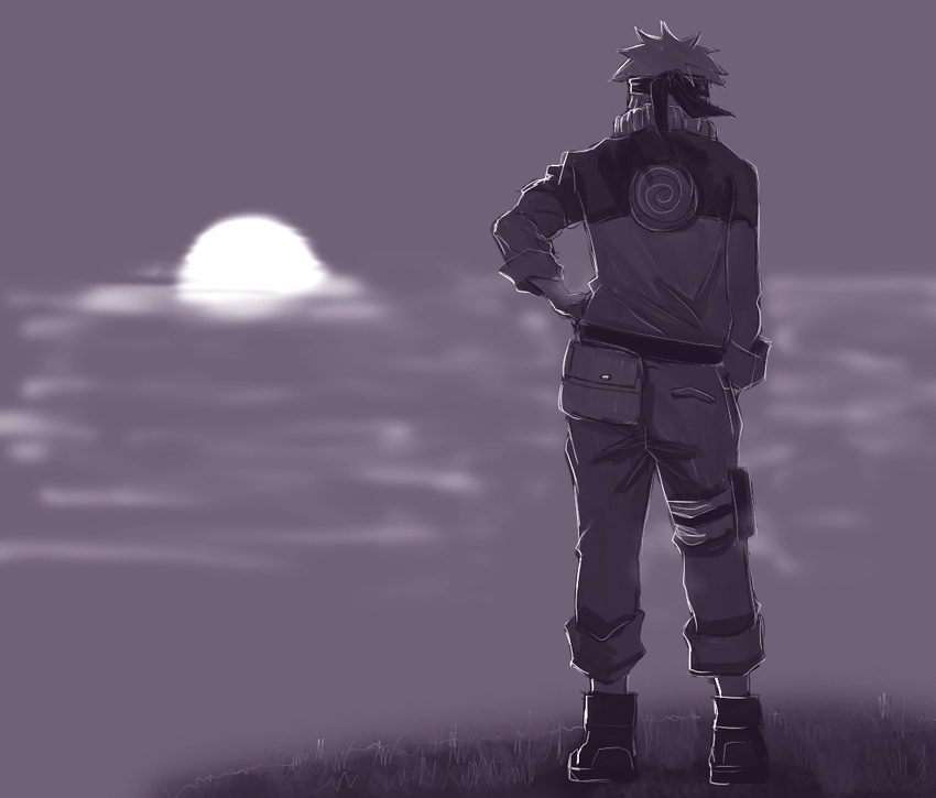 backview monochrome naruto spiked_hair sunset tagme uzumaki_naruto