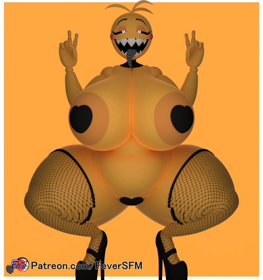 1girls animatronic big_breasts female female_only feversfm fishnet_legwear fishnets five_nights_at_freddy's five_nights_at_freddy's_2 heart-shaped_pasties high_heels huge_breasts large_breasts looking_at_viewer navel open_mouth pasties peace_sign scottgames sharp_teeth solo solo_female solo_focus thick_thighs thighs tongue tongue_out toy_chica_(cyanu) toy_chica_(fnaf) wide_hips yellow_body yellow_skin