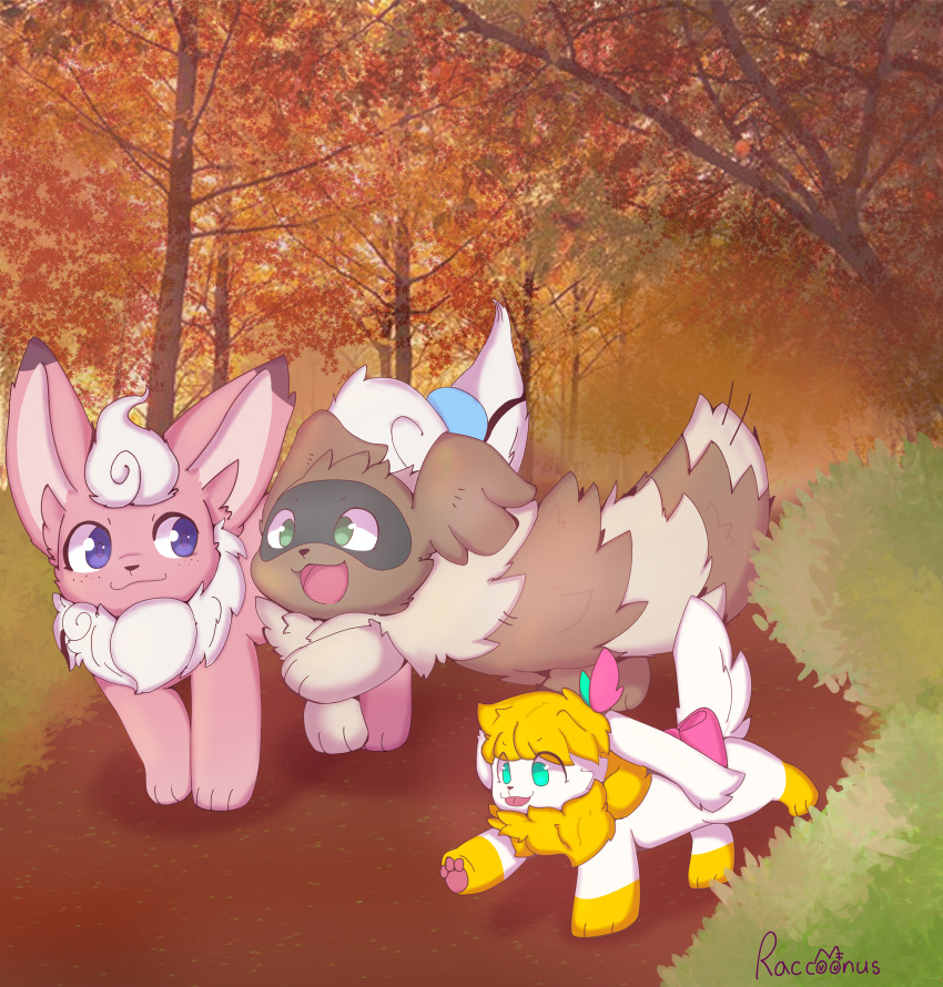 2020 3_fingers 3_toes absurd_res ambiguous_gender ashley_(shaymin) black_nose bow_ribbon brown_body brown_fur chest_tuft detailed_background dirt eeveelution feet female feral fingers flareon fur generation_1_pokemon generation_3_pokemon generation_4_pokemon grass green_eyes group hi_res huge_filesize leaf legendary_pokemon looking_at_another male nintendo open_mouth path pawpads paws plant pokemon pokemon_(species) purple_eyes raccoonus red_body red_fur reidas_(flareon) shaymin sivera_(zigzagoon) sky_forme_shaymin tan_body tan_fur teal_eyes toes tongue tongue_out trio tuft white_body white_fur yellow_body yellow_fur zigzagoon