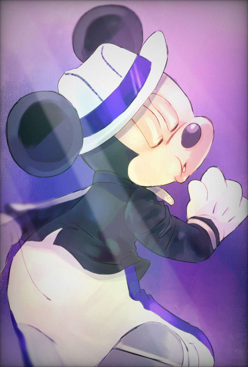 anthro black_body black_nose closed_eyes clothing disney fingers gloves handwear hat headgear headwear hi_res kaname_(torikonakarera) lips male mammal mickey_mouse mouse murid murine open_mouth rodent solo tan_body