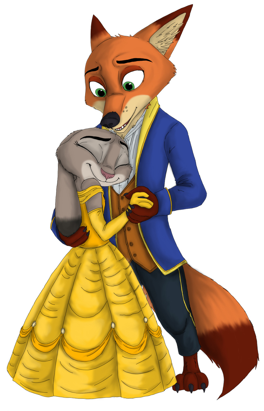 2017 anthro canid canine closed_eyes clothed clothing disney duo female fox fur green_eyes hi_res judy_hopps lagomorph leporid male mammal nick_wilde otakurec37 rabbit red_fox simple_background true_fox white_background ziegelzeig zootopia