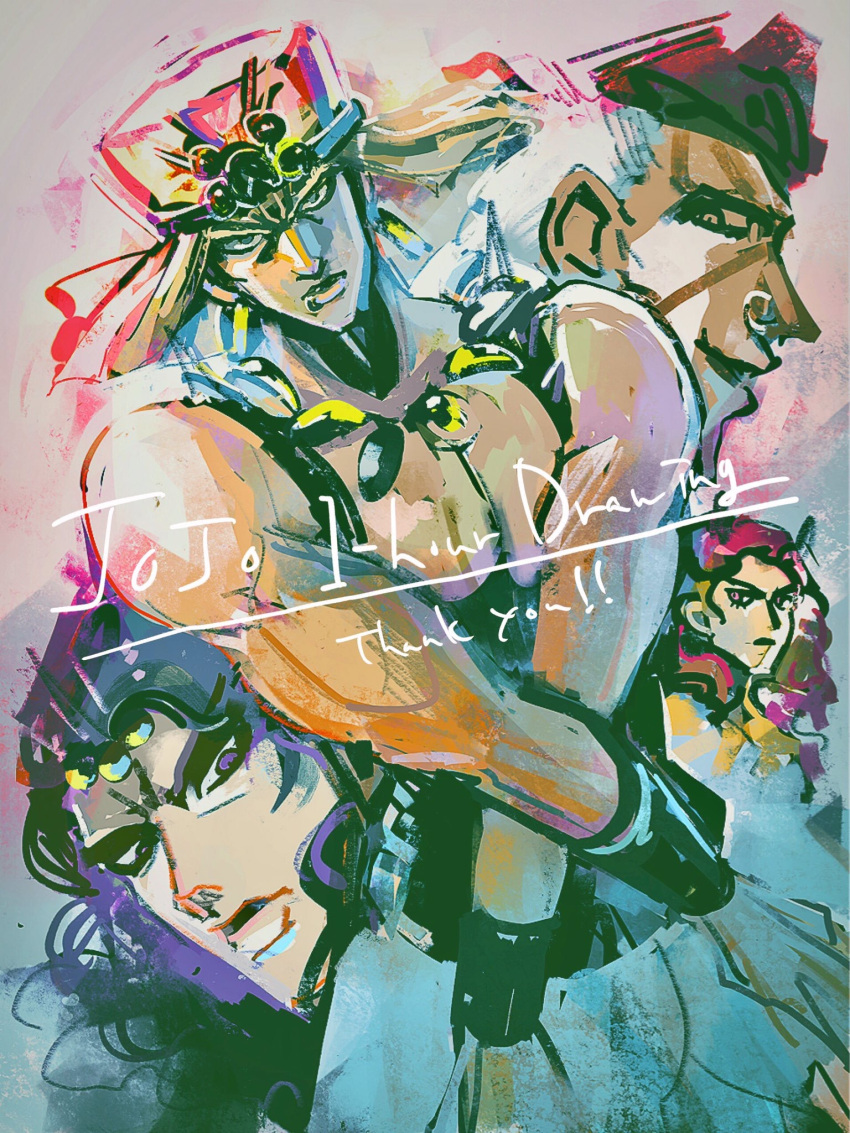 4boys bad_id bad_pixiv_id battle_tendency bracer chocoblood earrings esidisi highres horns jewelry jojo_no_kimyou_na_bouken kars_(jojo) lip_piercing long_hair male_focus multiple_boys muscular muscular_male necklace nose_piercing nose_ring piercing purple_hair red_hair santana_(jojo) topless_male turban wamuu wavy_hair