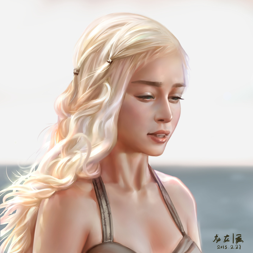 a_song_of_ice_and_fire absurdres artist_name bad_id bad_pixiv_id blonde_hair daenerys_targaryen dated female game_of_thrones green_eyes highres jodan long_hair parted_lips realistic signature solo white_hair